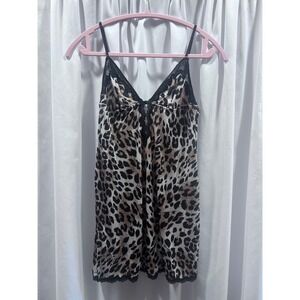 Victoria's Secret Very Sexy Leopard Print Lace Trim Chemise Slip Dress Large